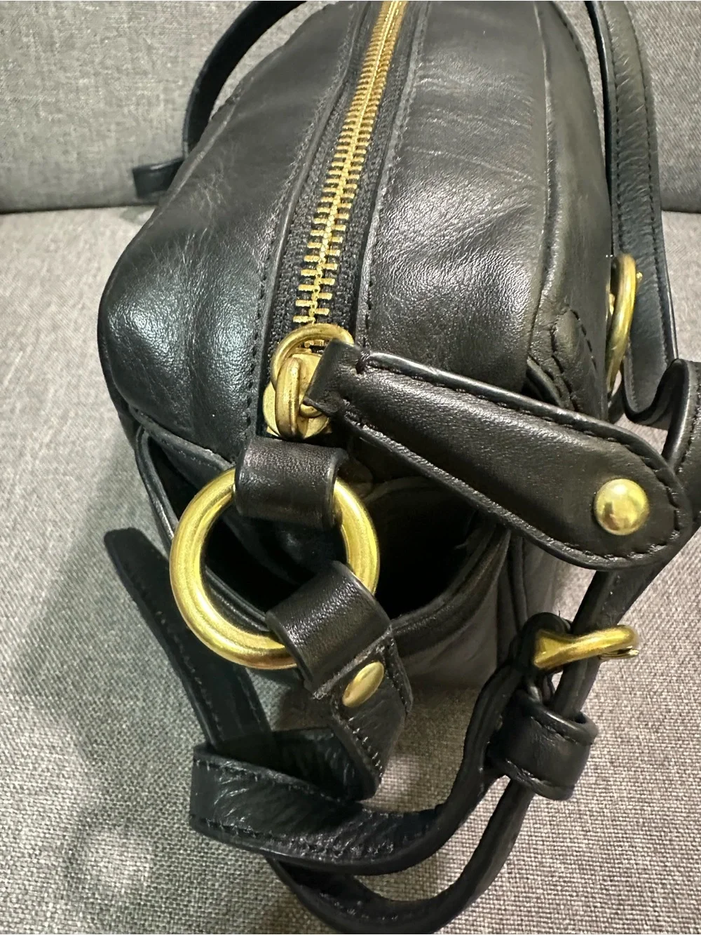 Vintage Black Coach Black Leather Crossbody with Gold Buckle